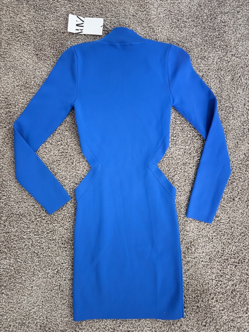 ZARA Electric Blue Cutout Bodycon Dress 💙 Sculpted Waist NWT Size M - Picture 4 of 4